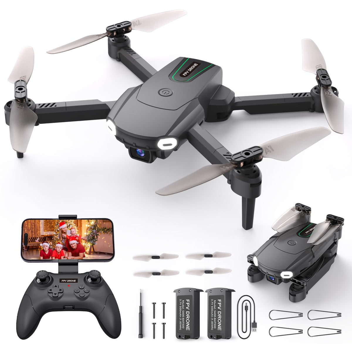 Mini Drone with Camera for Kids Beginners - Remote Control Helicopter Toys Gifts for Boys Girls 1080P HD FPV RC Drones Support 2 Batteries One Key Start/land Gesture Selfie for Entertainment Black